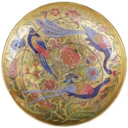 Óriás tál pávás dekorral, Zsolnay, 1881 