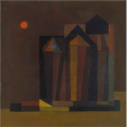 Barcsay Jeno (1900-1988): Házcsoport holdvilágnál, 1965