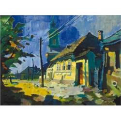 Nagy Oszkár (1883-1965): Nagybányai utcarészlet templomtoronnyal, 1941