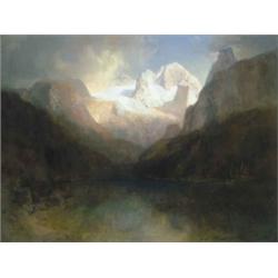 Molnár József (1821-1899): Gassaui tó Salzkammergutban, Hátoldalon: Jelenet