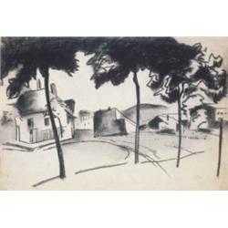 Kádár Béla (1877-1956): Fasor házakkal, 1921 körül