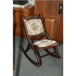 rocker folding tapestry upholstered nursing carved seat decoration floral