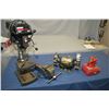 Image 2 : Selection of shop tools including a Craftsman 8" drill press, a Brico bench grinder, a two tone hydr