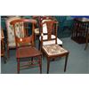 Image 1 : Two mismatched chairs including delicate spindle back rattan upholstered side chair and an oak tapes