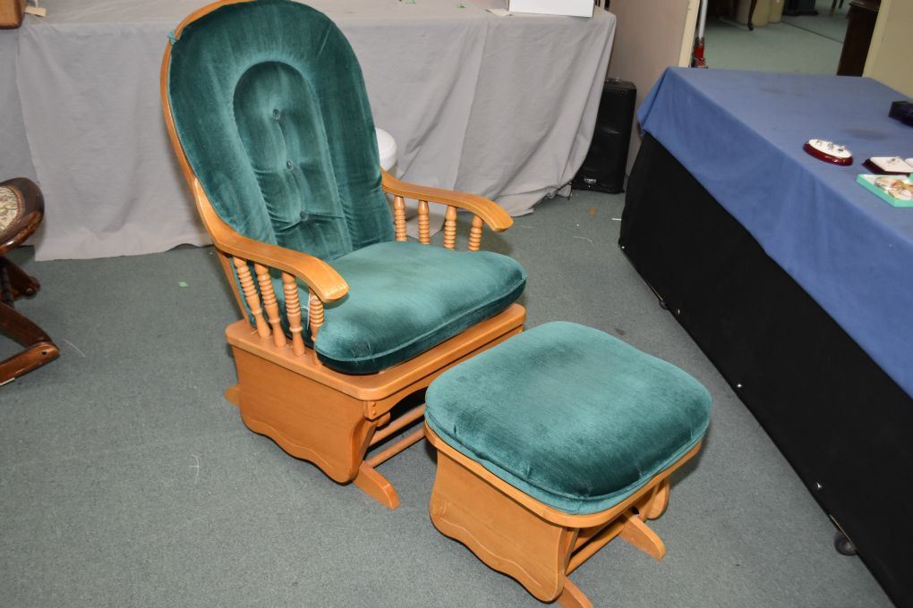 Modern oak glider rocker with gliding ottoman