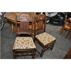 Set of five mid 20th century oak dining chairs with heavy pressed backs and upholstered seats