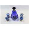 Image 2 : BLUE GLASS SILVER OVERLAY DECANTER AND FOUR GLASSES