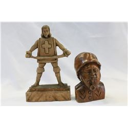 WOOD CARVED KNIGHT AND BUST