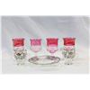 Image 1 : SILVER OVERLAY CREAM AND SUGAR ON TRAY AND RUBY FLASH THUMBPRINT PATTERN GOBLETS