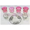 Image 2 : SILVER OVERLAY CREAM AND SUGAR ON TRAY AND RUBY FLASH THUMBPRINT PATTERN GOBLETS