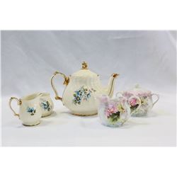 VINTAGE CHINA TEAPOT CREAM AND SUGAR AND BAVRIAN CREAM AND SUGAR