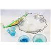 Image 2 : SILVER OVELAY BOWL BLUE GLASS AND ART GLASS DISH
