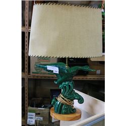 VINTAGE GREEN CERAMIC LAMP WITH ORIGINAL SHADE