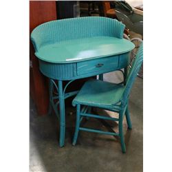 PAINTED WICKER VANITY WITH MATCHING CHAIR