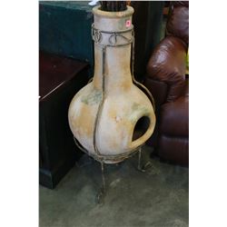 POTTERY VASE ON STAND AND DECORATIVE STICKS