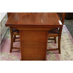 VINTAGE DRAWLEAF INLAID DINING TABLE WITH FOUR CHAIRS