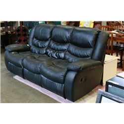 BLACK LEATHER DOUBLE RECLINING SOFA