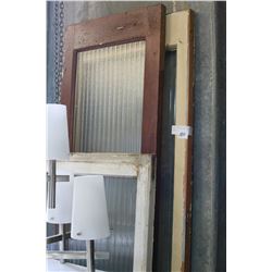 THREE VINTAGE DOORS AND WINDOW PANELS