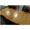 Image 2 : MAPLE DINING TABLE WITH LEAFS AND SIX MAPLE CHAIRS WITH BLUE VINYL SEATS