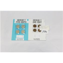 GEORGE V FIVE CENT PIECES AND ONE CENT PIECES