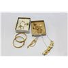 Image 2 : TWO TRAYS OF GOLD TONE JEWELLRY INCLUDING CAMEO STYLE PENDANT