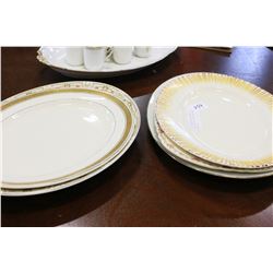 FOUR ANTIQUE PLATTERS AND LIMOGE TURKEY PLATTER AND DEMI TASSE SET