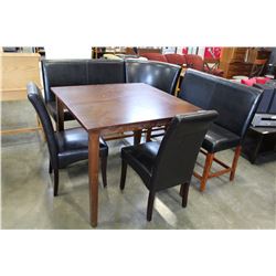 MODERN PUB HEIGHT TABLE WITH LEATHER BENCHES AND CORNER SEAT