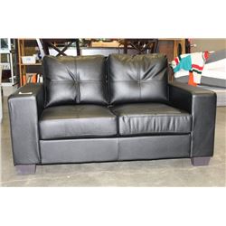 NEW MODERN BLACK SQUARED ARM LOVESEAT WITH REMOVABLE BACK AND SEAT CUSHIONS RETAIL $999