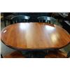Image 2 : ROUND MAPLE AND BLUE DINING TABLE WITH LEAF AND FOUR CHAIRS