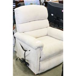 WHITE MICROFIBRE LAZY BOY POWER LIFT CHAIR