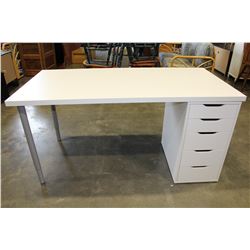 WHITE IKEA SINGLE PEDESTLE DESK WITH ADJUSTABLE LEGS