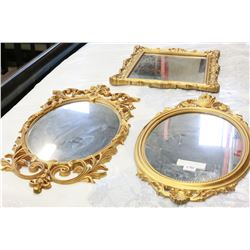 THREE PLASTIC GILT FRAMED MIRRORS