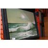Image 2 : LARGE BLACK FRAMED OIL ON CANVAS SEASCAPE