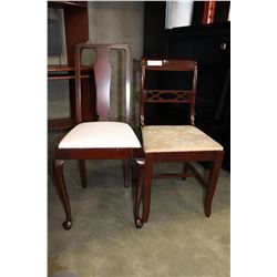 TWO MAHOGANY FINISH DINING CHAIRS