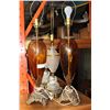 Image 1 : PAIR OF VINTAGE AMBER GLASS LAMPS AND CRYSTAL LAMP