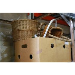 LOT OF WICKER BASKETS AND HAMPER