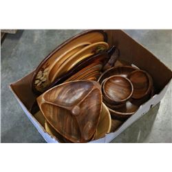 TOTE OF CARVED WOOD ITEMS AND HAND PAINTED RUSSIAN ITEMS ETC