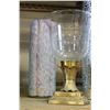 Image 2 : ART GLASS VASE SILVER COLORED VASE AND BRASS CANDLESTAND WITH SHADE