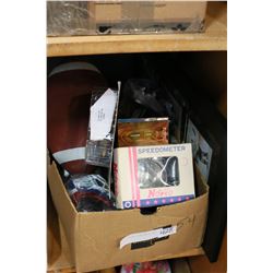 BOX OF SPORTS GEAR AND HOCKEY PHOTO