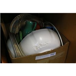 BOX OF CHINA AND WOOD MANDOLIN
