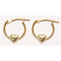 14kt Gold Heart Hoop Earrings