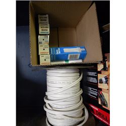 ROLL OF NYLON ELECTRICAL WIRE/SMALL BOX OF TWIN TUBE BULBS