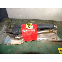 SMALL PIPE WRENCH AND LOT OF PLYERS