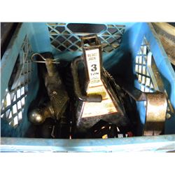 CRATE OF JACK STANDS/TOW HITCHS AND ETC