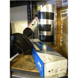 BOX OF BLUE SHIELD COVER ELECTRODES/MASTER PLUMBER/ROLL OF ALUMINUM FLASH TAPE