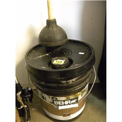 TOILET PLUNGER/5 GALLON PALE OF BEHR DECK STAIN