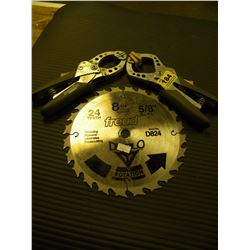 2 WELDERS CLAMPS & 8" CROSS CUTTING BLADE