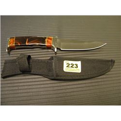 WOODEN HANDLE HUNTING KNIFE WITH SHEATH