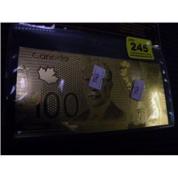 24K GOLD FOIL COLLECTORS 100 DOLLAR CANADIAN BILL