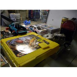 LARGE LOT OF COLLECTIBLES (LUNCH BUCKET, SCALE CARS, TRUCKS, MATCHBOX BUILD IT KIT)